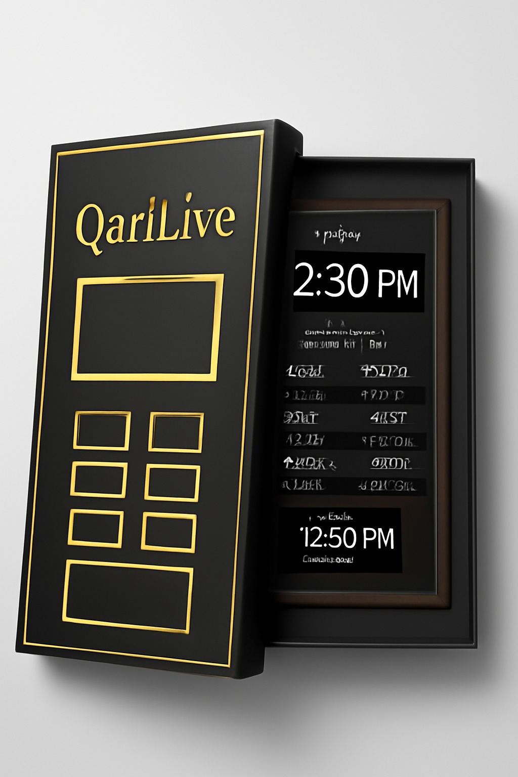 Paparan azan dan siaran langsung di skrin (gambar ilustrasi sahaja, rekaan akhir mungkin berbeza)